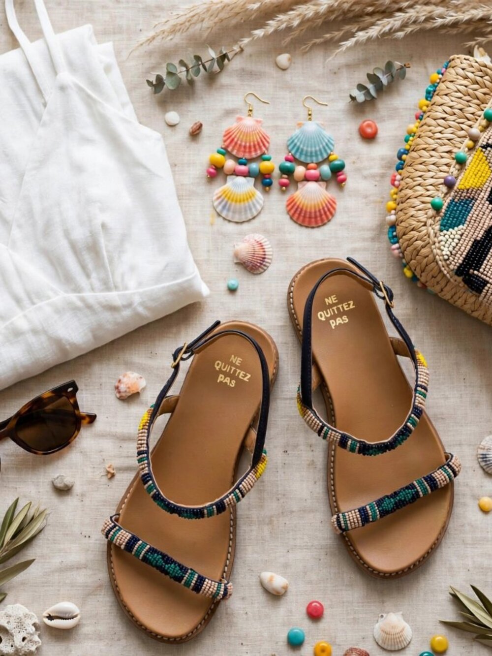Ne Quittez Pas Women's Beaded Slingback Sandals Size 8 Multicolor